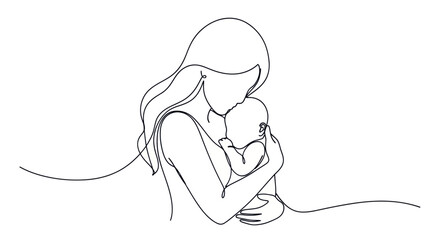 Continuous line drawing showcases the tender bond between mother and child in minimalist design