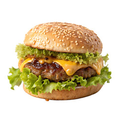 A cheeseburger with lettuce isolated on a transparent background

