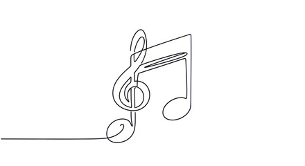 Elegant single line drawing of musical note and treble clef on white backdrop