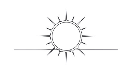 Continuous line drawing of a stylized sun, radiating energy and minimalist design  concept