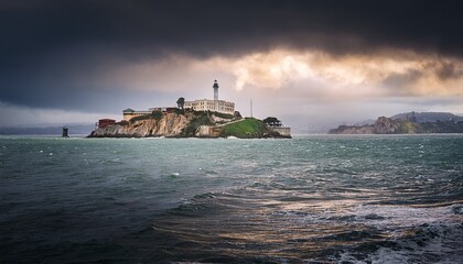 stormy weather at alcatraz island coastal landscape photography dramatic seascape dark atmosphere
