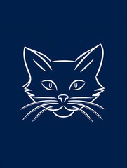 Obraz premium Cat Face Outline: A minimalist cat face in outline against a dark background, expressing simplicity and style, it’s a pure, artistic graphic designed to draw attention.