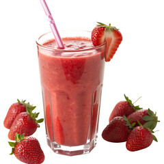 A glass of strawberry smoothie isolated on a transparent background
