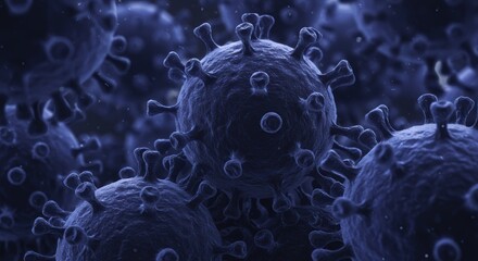Microscopic virus cells detailed study concept with medical research for global pandemic outbreak and its potential impact