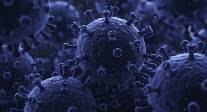 Microscopic virus cells detailed study concept with medical research for global pandemic outbreak and its potential impact