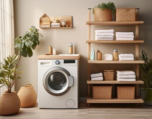 modern laundry room with stylish organization and washing machine
