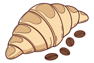 A croissant with coffee beans sprinkled around, modern flat illustration style.