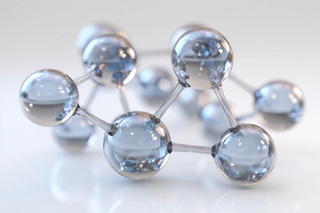 Photorealistic 3D render of futuristic molecular model made from glossy transparent spheres and chrome rods with glowing highlights.jpeg