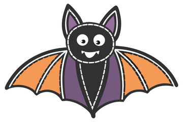 Cartoon Bat with Purple and Orange Wings Vector Illustration
