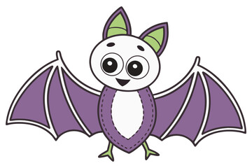 Adorable Cartoon Bat with Big Eyes and Purple Wings Vector