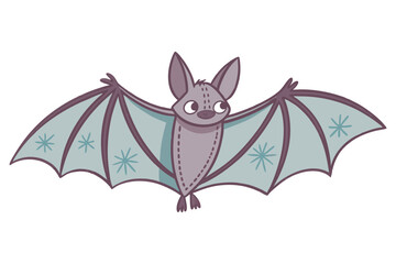 Cartoon Cute Halloween Bat with Decorative Wings Vector