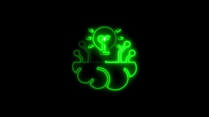 Creative intelligence and innovation conceptual design represented by a glowing neon brain