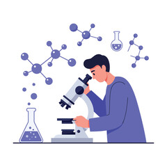 Scientist using a microscope in a laboratory setting.