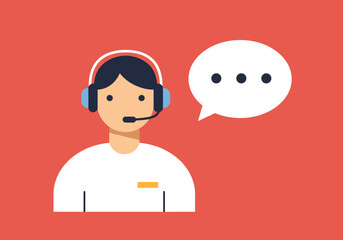 Customer service agent with headset and speech bubble.