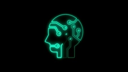 Futuristic neon illuminated human head with circuit board depicting artificial intelligence