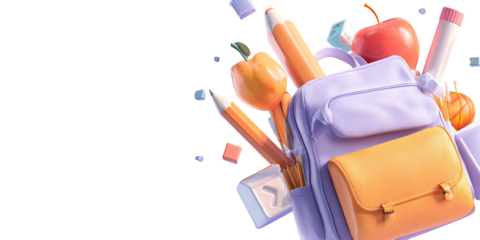 Colorful backpack filled with school supplies