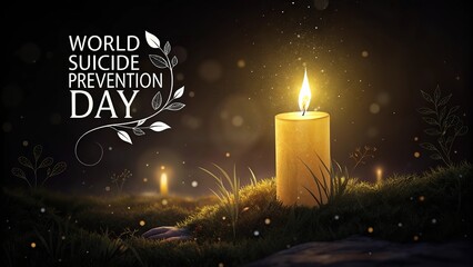 World Suicide Prevention Day, Glowing candle burning in darkness symbolizing hope faith and remembrance.