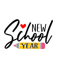 New School Year Back To School typography clip art design on plain white transparent isolated background for card, shirt, hoodie, sweatshirt, apparel, tag, mug, icon, poster or badge