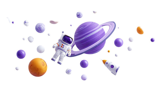 Colorful space scene with astronaut and planets