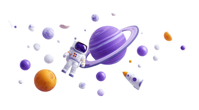Colorful space scene with astronaut and planets - Powered by Adobe