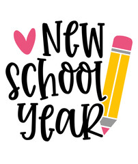 New School Year Back To School typography clip art design on plain white transparent isolated background for card, shirt, hoodie, sweatshirt, apparel, tag, mug, icon, poster or badge