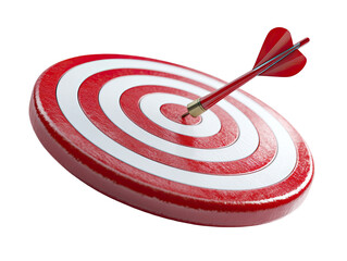 A red dart hitting the bullseye of a target
