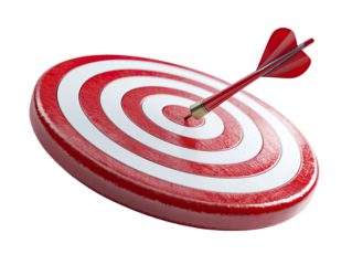 A red dart hitting the bullseye of a target