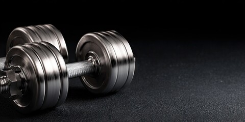 Pair of metallic dumbbells on dark surface (1)
