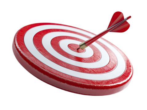 A red dart hitting the bullseye of a target