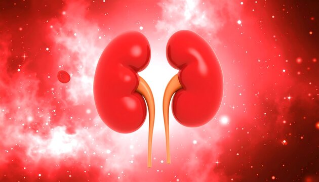 3D illustration of kidneys in cosmic backdrop