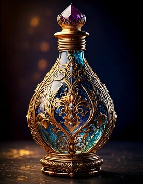魔法使いの秘薬が入った豪華な装飾の小瓶（An ornate vial containing a wizard's elixir.）
