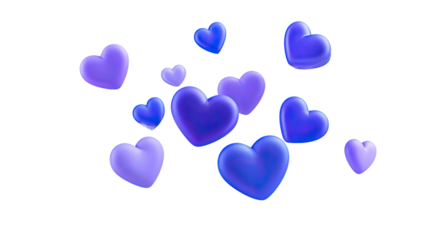 Vibrant purple and blue hearts scattered