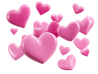 Pink hearts floating on black