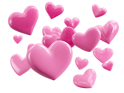 Pink hearts floating on black