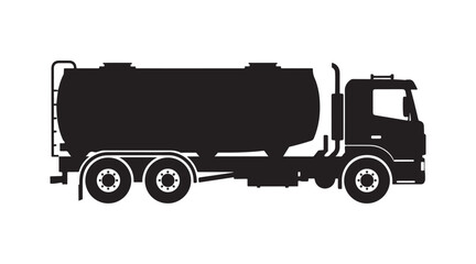 Silhouette of a gas, oil, and fuel container truck illustration on a white background. It's an isolated gasoline tanker truck. A flat vector of a commercial vehicle.

