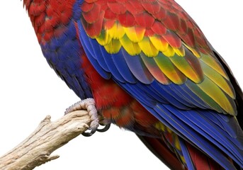 Obraz premium Colorful Parrot Perched on Wooden Branch with Bright Vibrant Feathers
