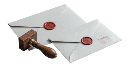 Stacked envelopes with wax seals and stamp