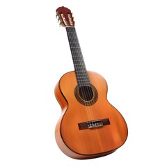 木製のクラシックギターのスタジオショット 楽器の茶色い木目模様と装飾デザイン