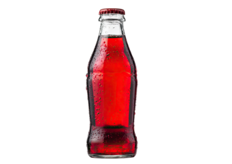 Red soda bottle against black background