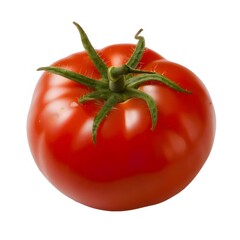 単一の完熟トマト 赤色 葉の緑色 白色背景 食べ物と健康の概念