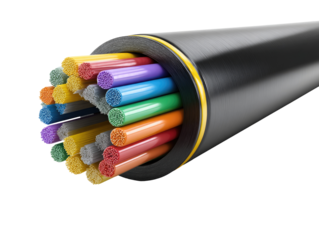 Colorful fiber optic cable close-up
