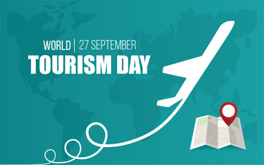 World Tourism Day Celebration with Airplane and Map Illustration