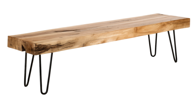 Wooden bench with metal legs