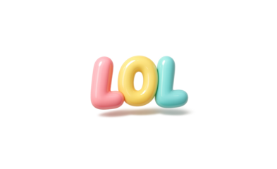 Colorful inflatable letter balloons spelling out lol representing laughter and amusement isolated on transparent background