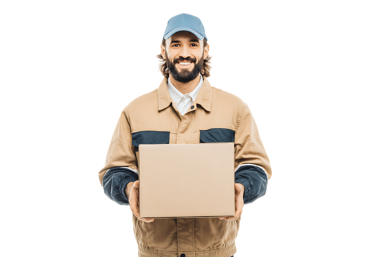 man with cardboard box - Powered by Adobe