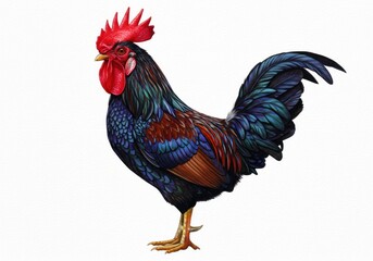 Fototapeta premium Colorful Rooster with Vibrant Plumage Standing on White Background
