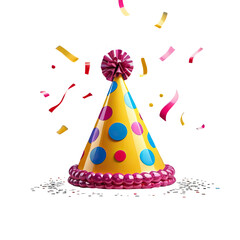 Obraz premium Colorful party hat with confetti and streamers celebrating a joyful occasion indoors