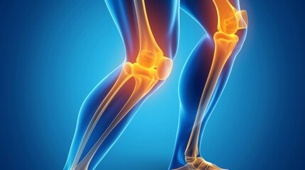 3d x ray illustration of a walking man experiencing knee joint pain against a blue background