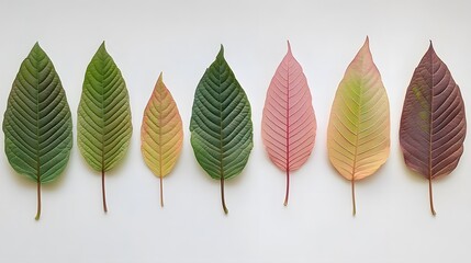 Vibrant Kratom Leaves Color Variations Row Botanical Photography