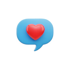 Create 3D Red Heart in Blue Speech Bubble with Transparent Background